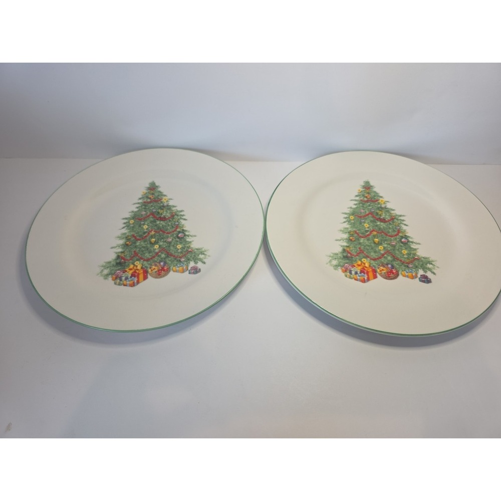 Trisa Stoneware Holiday Festive Christmas Tree Dinner Plate 9 3/4" Santa Cookies